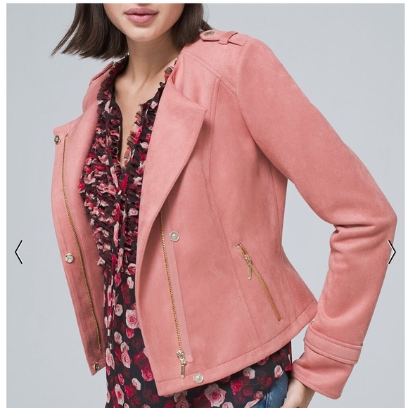 White House Black Market Jackets & Coats Whbm Pink Faux Suede Moto